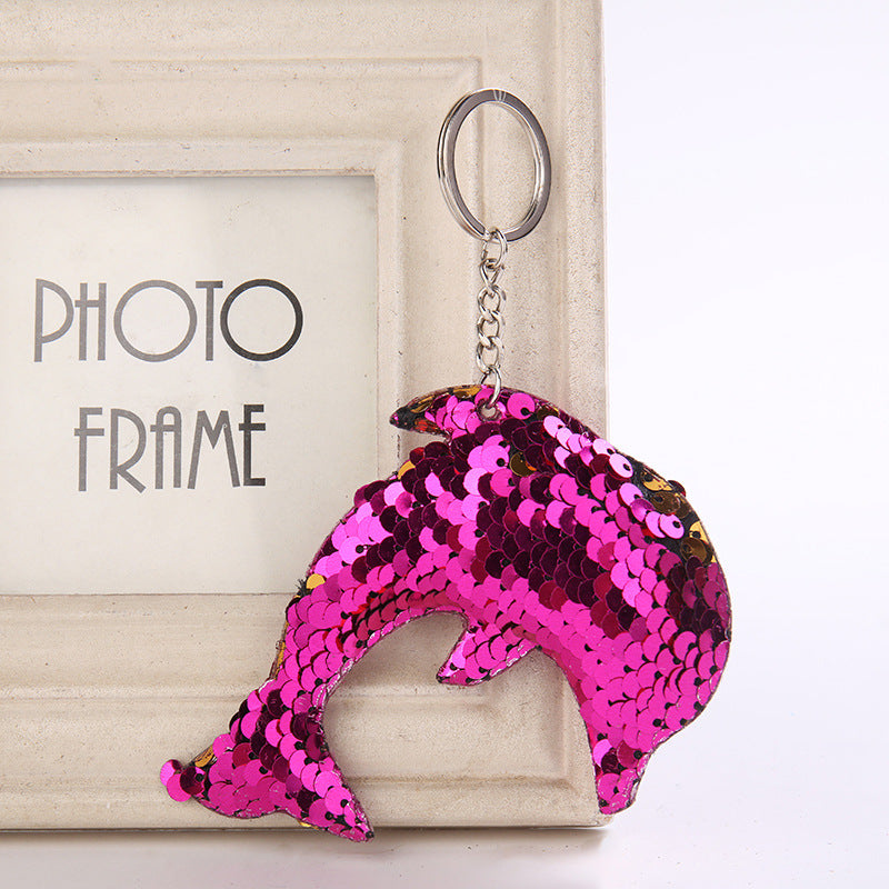 Wholesale Sea Life Sequined Dolphin Metal Keychains